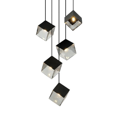 Matteo Lighting Cube 5 Light Pendants in Black Model: C30505MB