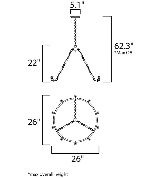 Maxim Noble Chandelier in Black Natural Aged Brass Finish Model: 26273BKNAB