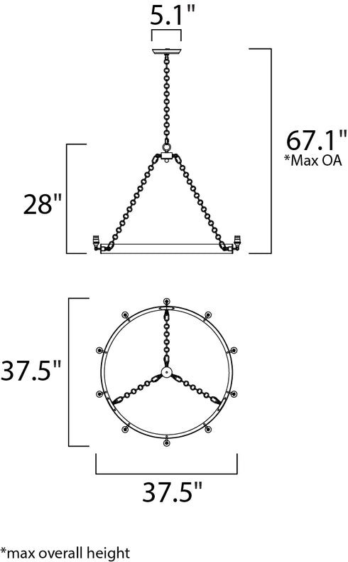 Maxim Noble Chandelier in Black Natural Aged Brass Finish Model: 26275BKNAB