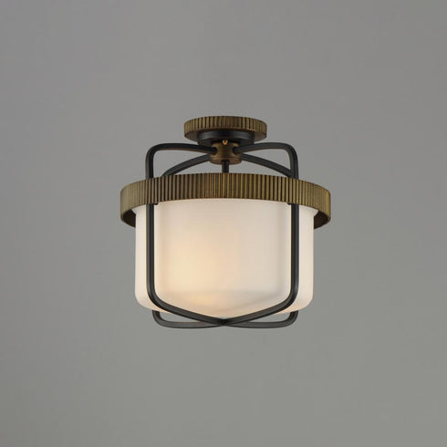 Maxim Ruffles Semi Flush Mount in Black / Antique Brass Finish Model: 32650SWBKAB