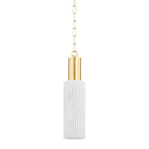 Mitzi Corissa Pendant in Aged Brass / Ceramic Whitewash Bisque Finish Model: H830701-AGB/CWB