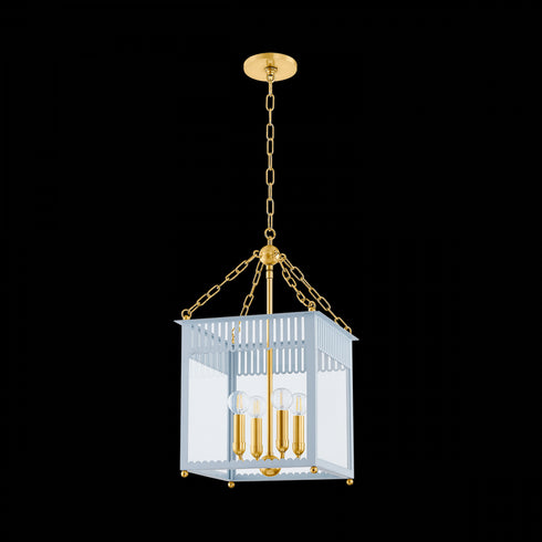 Mitzi Rosalie Lantern in Aged Brass/Soft Arctic Blue Finish Model: H932704S-AGB/SAO