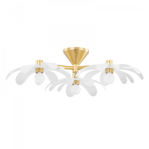 Mitzi Twiggy Semi Flush in Aged Brass / Textured White Finish Model: H698603-AGB/TWH