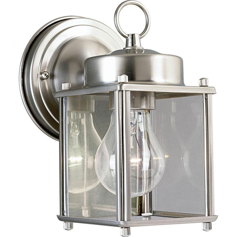 Progress Flat Glass Lantern P5607 09 1 100 Watt MED WALL LANTERN in Brushed Nickel Finish Model: P5607-09