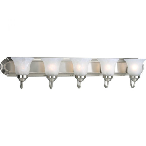 Progress Alabaster Glass P3055 09 5 100 Watt MED BATH BAR in Brushed Nickel Finish Model: P3055-09