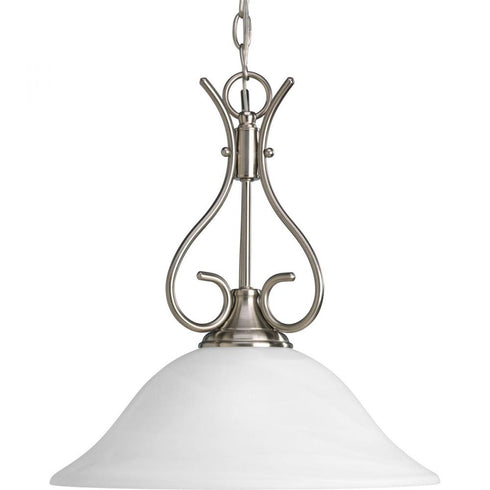 Progress Alabaster Glass P5091 09 1 100 Watt MED PENDANT in Brushed Nickel Finish Model: P5091-09