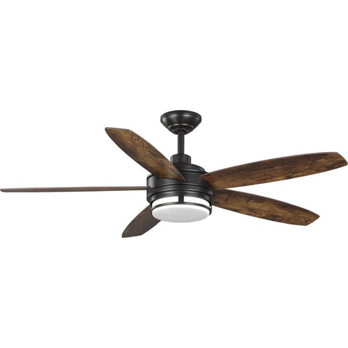 Progress Albin Collection 54 Inch Indoo Outdoor Five Blade White Ceiling Fan in Satin White Finish Model: P250036-028-30
