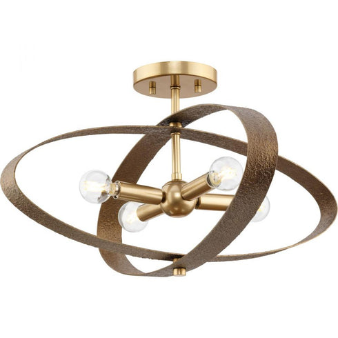 Progress Allegheny Collection Four Light in Soft Gold Rustic Modern 24 Inch Semi Flush Mount Light Model: P350280-205