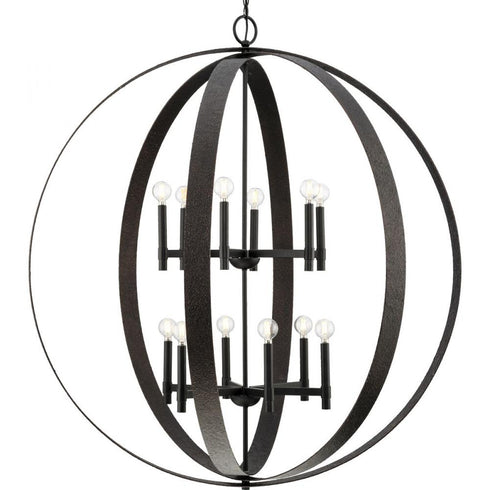 Progress Allegheny Collection Twelve Light in Soft Gold Rustic Modern Pendant Model: P400409-205