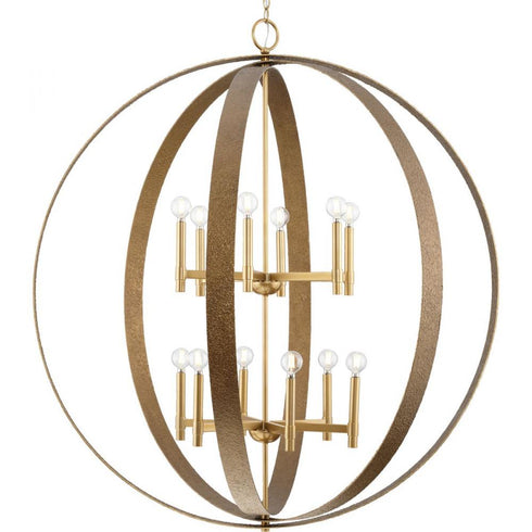 Progress Allegheny Collection Twelve Light in Soft Gold Rustic Modern Pendant Model: P400409-205