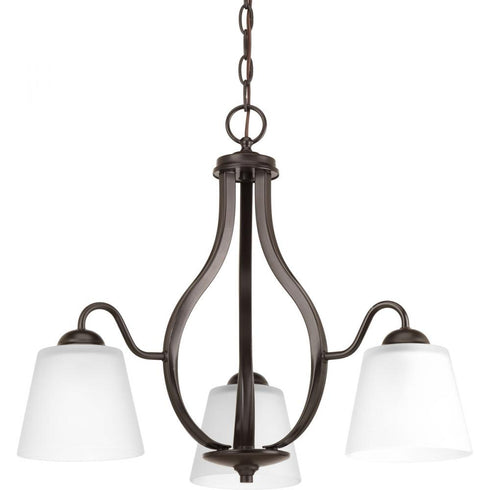 Progress Arden Collection Three Light in Antique Bronze Etched Glass Farmhouse Chandelier Light Model: P4745-20