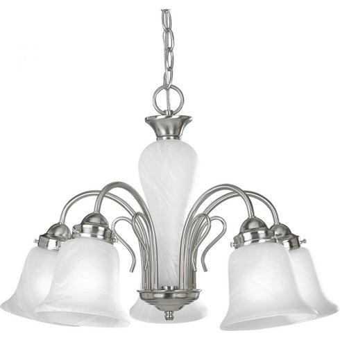 Progress Bedford Collection Five Light in Brushed Nickel Etched Alabaster Glass Traditional Chandelier Light Model: P4391-09
