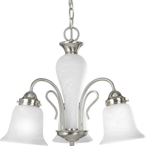 Progress Bedford Collection Three Light in Brushed Nickel Etched Alabaster Glass Traditional Chandelier Light Model: P4390-09