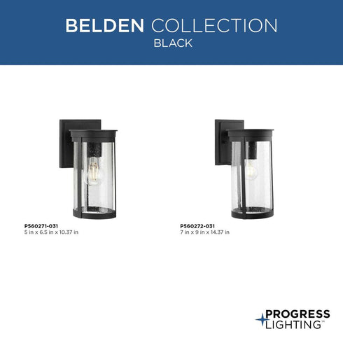 Progress Belden Collection One Light in Black Medium Modern Farmhouse Medium Outdoor Wall Lantern Model: P560272-031