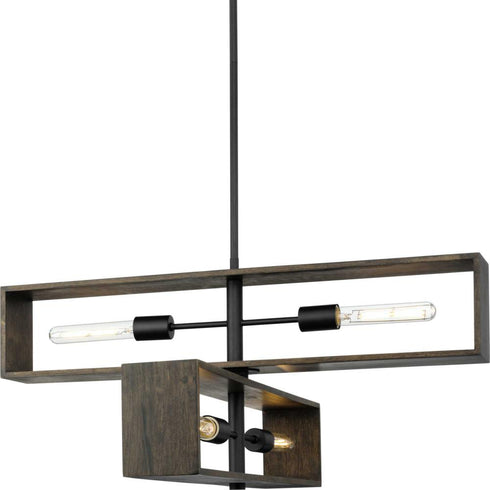 Progress Boundary Collection Four Light in Brushed Nickel Grey Washed Oak Modern Chandelier Model: P400370-009