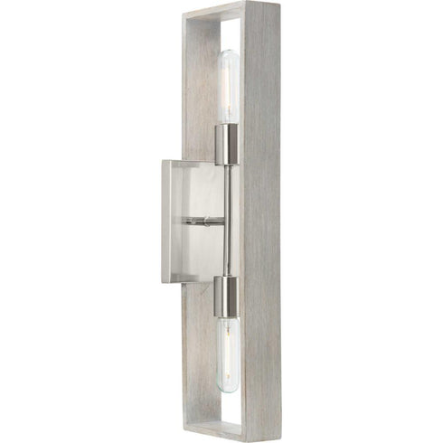 Progress Boundary Collection Two Light in Brushed Nickel Grey Washed Oak Modern Wall Bracket Model: P710126-009
