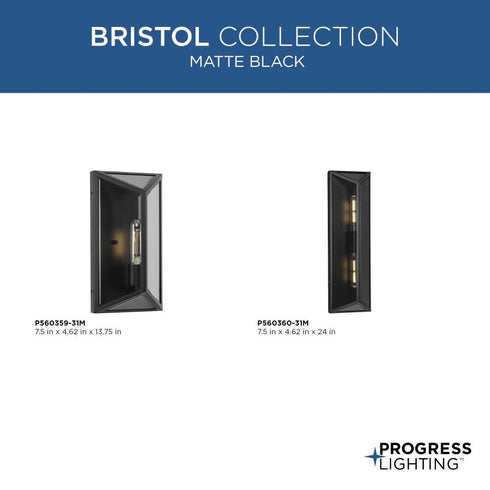 Progress Bristol Collection One Light Black Modern Farmhouse Medium Outdoor Wall Lantern in Matte Black Finish Model: P560359-31M