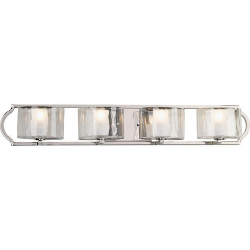 Progress Caress Collection Four Light in Polished Nickel Clear Water Glass Luxe Bath Vanity Light Model: P3078-104WB