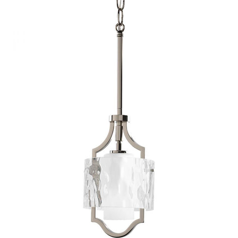 Progress Caress Collection One Light in Polished Nickel Clear Water Glass Luxe Mini Pendant Light Model: P5044-104WB