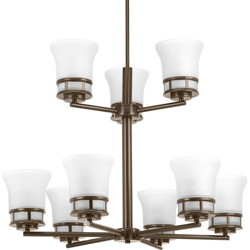Progress Cascadia Collection Nine Light in Polished Chrome Etched Glass Coastal Chandelier Light Model: P4614-15
