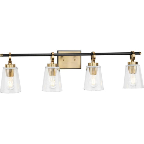 Progress Cassell Collection Four Light in Brushed Nickel Matte Black Luxe Industrial Bath & Vanity Light Model: P300483-009