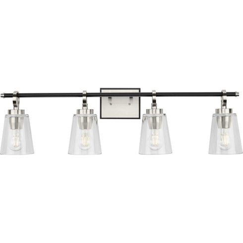 Progress Cassell Collection Four Light in Brushed Nickel Matte Black Luxe Industrial Bath & Vanity Light Model: P300483-009