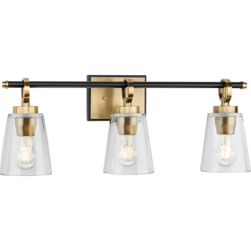 Progress Cassell Collection Three Light in Brushed Nickel Matte Black Luxe Industrial Bath & Vanity Light Model: P300482-009