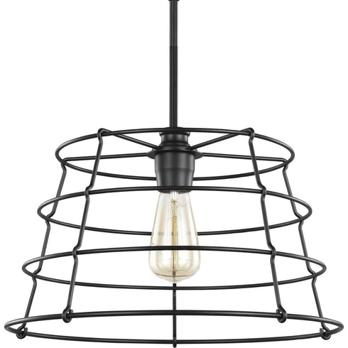 Progress Chambers Collection One Light in Matte Black Farmhouse Pendant Light Model: P500282-031