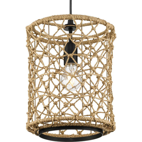 Progress Chandra P500419 31M 1 Light MINI PENDANT in Matte Black Finish Model: P500419-31M