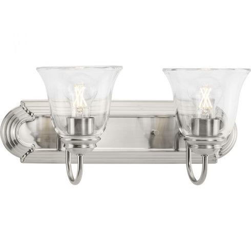 Progress Clear Glass P300390 009 2 Light VANITY in Brushed Nickel Finish Model: P300390-009