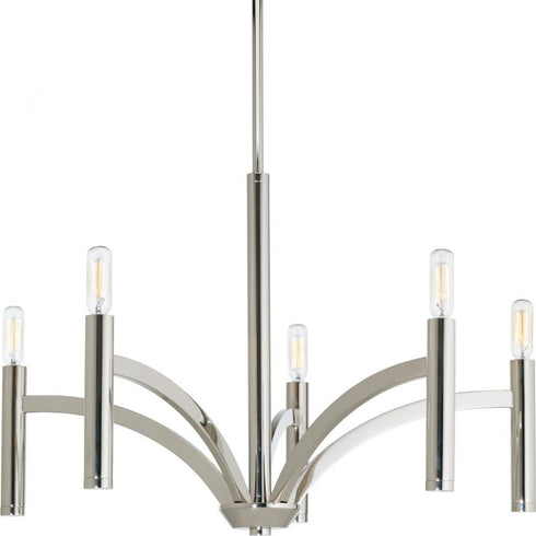Progress Draper Collection Five Light in Polished Nickel Luxe Chandelier Light Model: P4718-104