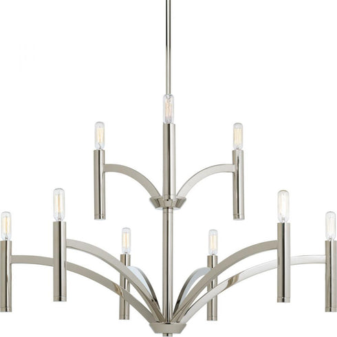 Progress Draper Collection Nine Light in Polished Nickel Luxe Chandelier Light Model: P4719-104