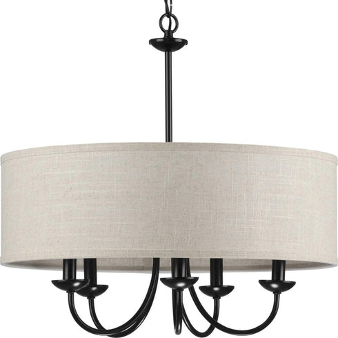 Progress Drum Shade P400193 031 5 60 Watt CAND PEND CHANDELIER in Matte Black Finish Model: P400193-031
