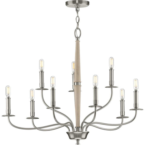 Progress Durrell Collection Nine Light in Brushed Nickel Coastal Chandelier Light Model: P400200-009