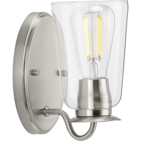 Progress Durrell Collection One Light in Brushed Nickel Clear Glass Coastal Bath Vanity Light Model: P300261-009