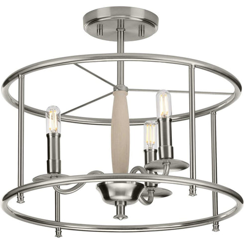 Progress Durrell P350150 009 3 60 Watt CAND SEMI FLUSH CONV in Brushed Nickel Finish Model: P350150-009