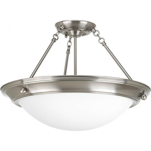 Progress Eclipse P3569 09 3 100W MED SEMI FLUSH in Brushed Nickel Finish Model: P3569-09