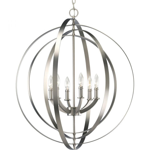 Progress Equinox P3889 104 6 60 Watt CAND FOYER LANTE in Polished Nickel Finish Model: P3889-104