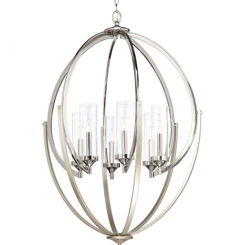 Progress Evoke Collection Six Light in Antique Bronze Clear Glass Luxe Chandelier Light Model: P400026-020