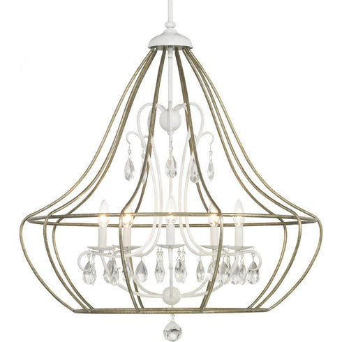 Progress Fleurette Collection Five Light Chandelier in Cottage White Finish Model: P400152-151