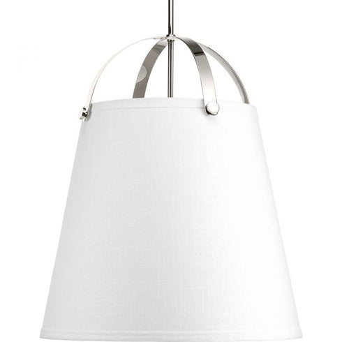Progress Galley Collection Three Light in Antique Bronze Linen Shade Coastal Pendant Light Model: P500047-020