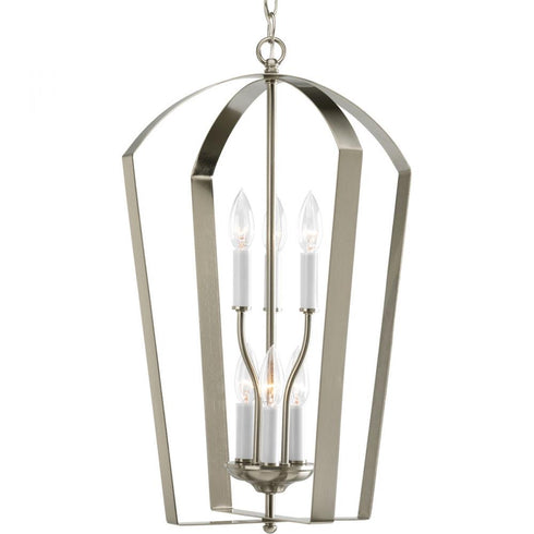 Progress Gather P3929 09 6 60 Watt CANDLE FOYER in Brushed Nickel Finish Model: P3929-09