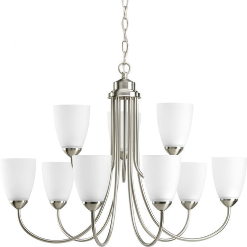 Progress Gather P4627 09 9 100 Watt MED CHANDELIER in Brushed Nickel Finish Model: P4627-09
