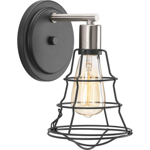 Progress Gauge Collection One Light in Graphite Farmhouse Bath Vanity Light Model: P300028-143