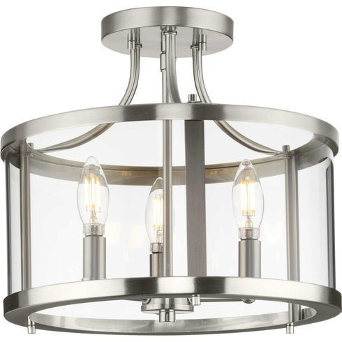 Progress Gilliam P350231 009 3 Light SEMI FLUSH in Brushed Nickel Finish Model: P350231-009