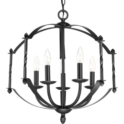 Progress Greyson Collection Five Light in Matte Black Farmhouse Chandelier Light Model: P4710-31