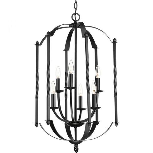 Progress Greyson Collection Six Light Two Tier Foyer Chandelier in Matte Black Finish Model: P3577-31