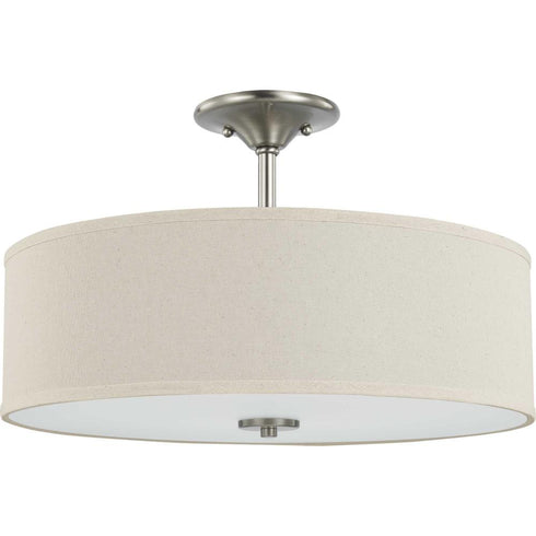 Progress Inspire P350168 009 3 60 Watt MED SEMI FLUSH in Brushed Nickel Finish Model: P350168-009