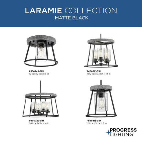 Progress Laramie P400321 31M 3 Light CHANDELIER in Matte Black Finish Model: P400321-31M