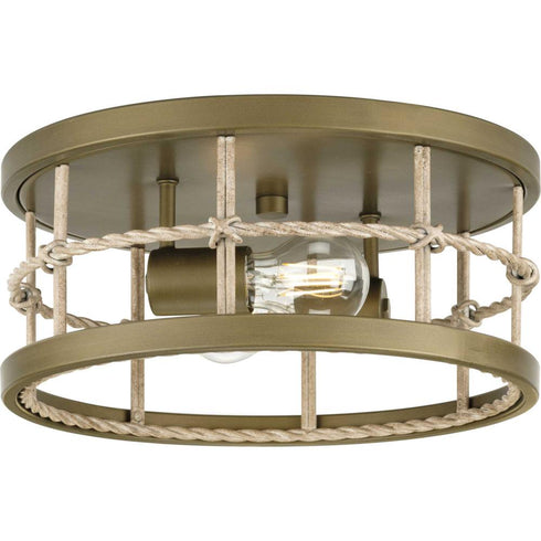 Progress Lattimore P350241 161 2 Light FLUSHMT in Aged Brass Finish Model: P350241-161